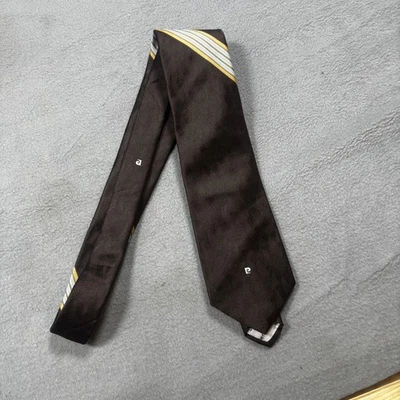 Pierre Cardin Tie Mens Brown Yellow Stripe Geometric Polyester Silk Necktie - Image 1 of 4