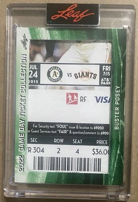 Buster Posey 2022 Leaf Game Day Ticket Collection #TC-14 Giants Vs. A’s 7/24/15 - Image 1 of 2