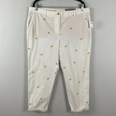 Talbots Girlfriend Chino Ankle Pants Size 16P White Yellow Lemon Embroidered - Image 1 of 4