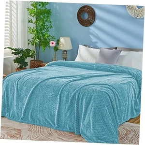 Blue Fleece Queen Blanket for Bed, Super Soft Full/Queen-90x90 IN Light Blue - Picture 1 of 8