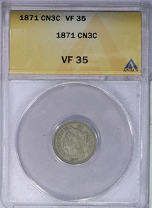 1871 Three Cent Nickel 3CN ANACS VF35 - Picture 1 of 4