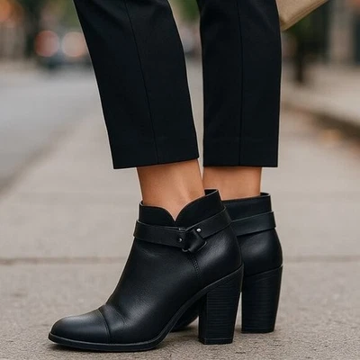RAG & BONE Harrow Black Pebbled Leather Ankle Booties Moto Strappy E 38.5 US 8.5 - Image 1 of 4