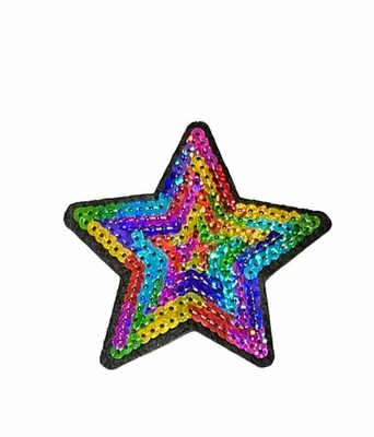 Rainbow Star Iron-on Patch, Sequin Heart Applique, Clothes Patches - Image 1 of 3