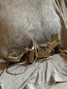 Michael Kors Vero Metallic Snake Embossed Leather Platform Sandal 5 Gladiator 38 - Picture 1 of 5
