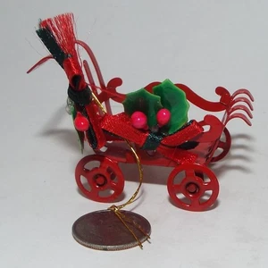 This is a Very Nice Metal Christmas Tree Decoration 4 Wheeled Cart In Red - Picture 1 of 4