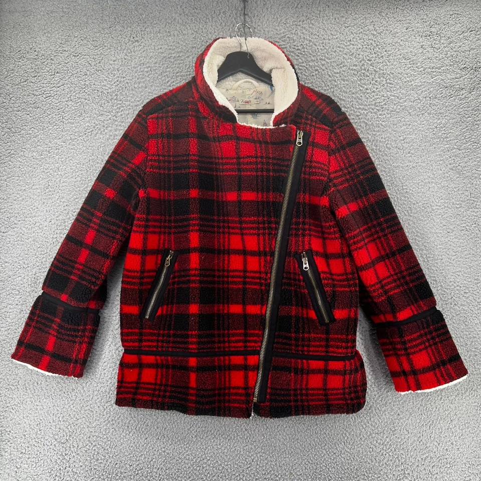 Chaqueta Faherty Mujer Pequeña Roja a Cuadros Montana Moto Abrigo Sherpa Polar Foto 1 de 4