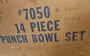 14Pc Glass Punch Bowl Set, Vintage New Catering Supply #7050 MCM in Original Box - Picture 1 of 5