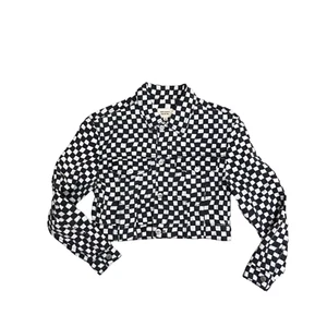 INSIGHT DENIM Cropped Jean Jacket Women's XS Checkered Black 100% Cotton Top - Picture 1 of 6
