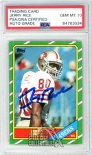 Jerry Rice 1986 Topps Autograph Rookie Card #161 PSA/DNA 10