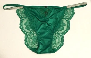 Victorias Secret Sexy Green Shine Strap Cheeky Panty Size L Silky Body Lace Back - Picture 1 of 16