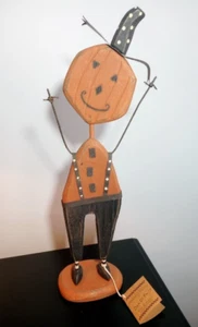 Halloween Kürbis Mann Figur Dan DiPaolo Holz rustikal Volkskunst Overall 17,5" - Bild 1 von 13