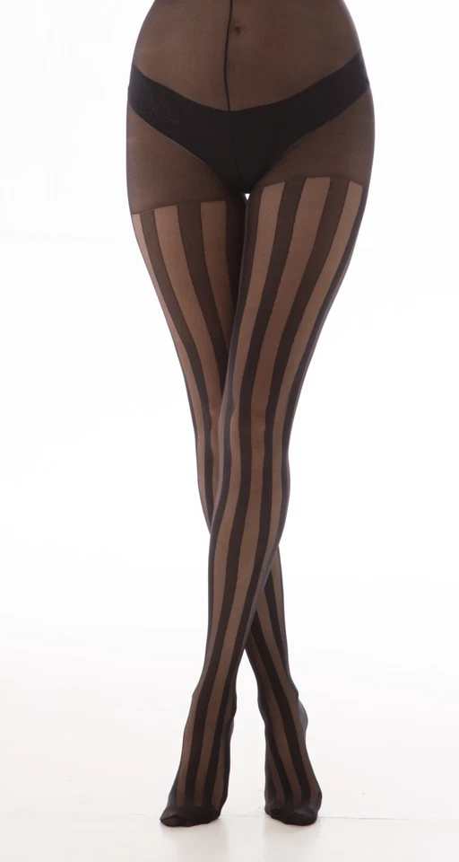 Medias a rayas transparentes sólidas Pamela Mann, negras, talla 36-42 cadera mediana, Foto 1 de 1