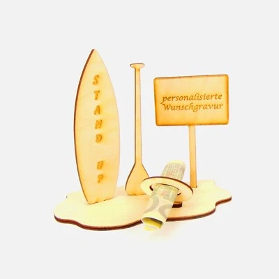 Geldgeschenk Stand Up Brett mit Paddel und Schild Personalisiert -Wunschgravur - Bild 1 von 3
