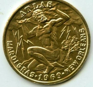 Mardi Gras Doubloon Krewe of Atlas 1984 Aluminum Gold - Picture 1 of 2