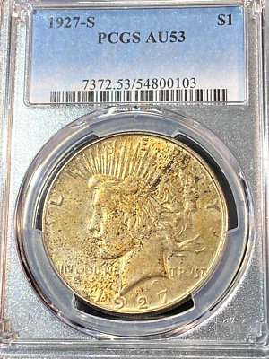 1927-S Peace Dollar PCGS AU53 Super Original Looks Better Best Price Ebay* CHRC - Image 1 of 2
