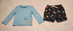 NWT Okie Dokie Dinosaur Long Sleeve Rashguard Swim Trunks Baby Toddler Boy - Picture 1 of 1