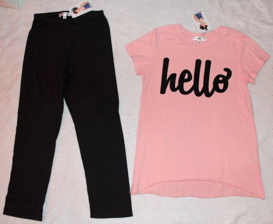 NWT Joah Love Pink Kit Hello Shirt Top Black Knit Cropped Leggings 12 14 Yrs - Image 1 of 1