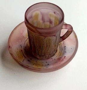 Phoenix Consolidated Satin Glass Mini Stein Mug & Saucer Pink Purple Drip Glaze - Picture 1 of 20