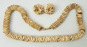 Vintage Crown Tag Trifari Brown Tan Shell? 24" Necklace & Earrings Set SIGNED - Picture 1 of 6