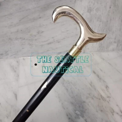 Handmade Brass Derby Head Handle Black Wooden Walking Stick Cane Men Women Gift - Image 1 of 4