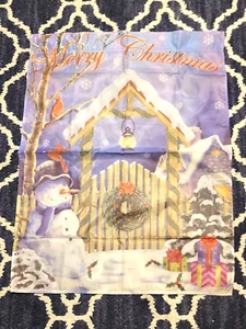 Schneemann Winter Garten Flagge mit Geschenken-Kranz-Laterne-Kardinäle 27" x 35" - Bild 1 von 5