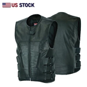 Men's Commando Concealed Carry Swat Team Motorcycle Biker Club Leather Vest - Picture 1 of 9