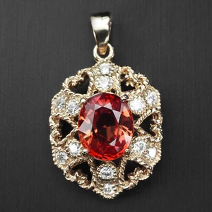 Artisanal Sunset Orange Sapphire 4.35Ct 925 Sterling Silver Handmade Pendants - Picture 1 of 6