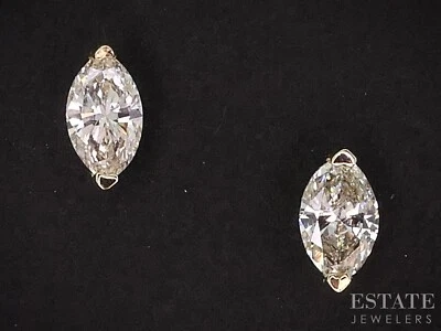 14k Yellow Gold Marquise Natural .58ctw Diamond Stud Earrings i18982 - Image 1 of 3