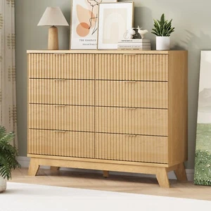 8 Drawer Fluted Dresser, Modern Wood Chest of Drawers for Bedroom, Living Room - Picture 1 of 49