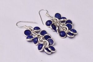 Handcrafted Silver Plated Grape Bunch Sapphire Ethnic Dangle Earrings For Women