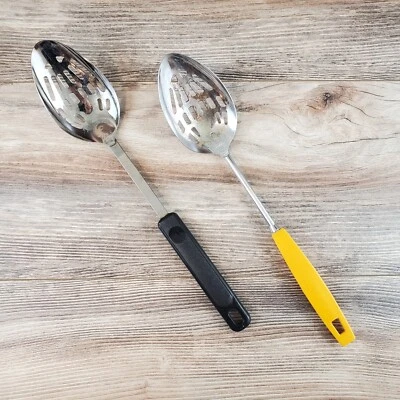 Lot of 2Vintage Ekco Chromium Plated Serving Slotted Spoons Yellow and Black - Image 1 of 4