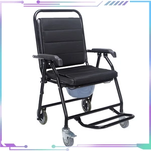 Removable Mobile wheeled glideabout toilet commode chair wheelchair & footrests - Picture 1 of 12