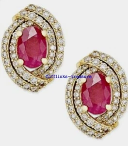 Natural Ruby & CZ Gemstones With 925 Sterling Silver Gold Plated Cufflinks #A679 - Picture 1 of 6