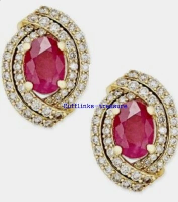 Gemas de rubí natural y circonita cúbica con gemelos enchapados en oro de plata de ley 925 #A679 Foto 1 de 4