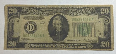 1934 D $20 Twenty Dollar Bill Federal Reserve Note Bank Cleveland Ohio  - Image 1 of 2