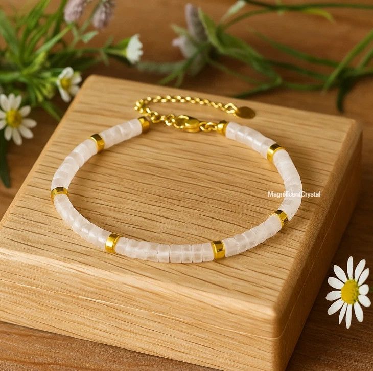 Clear Quartz Bracelet White Stone Crystal Jewelry Adjustable Gold-Plated Chain - Image 1 of 4