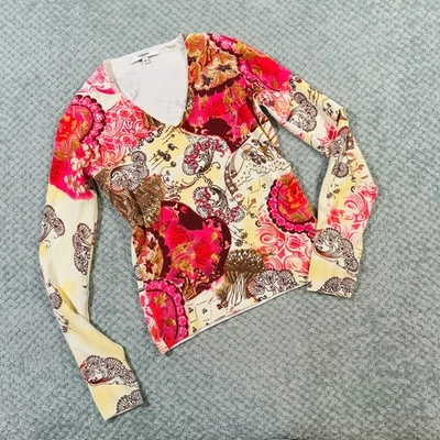 Precioso suéter amarillo bordado con cuentas lentejuelas florales paisley colorido y2k de colección Foto 1 de 4