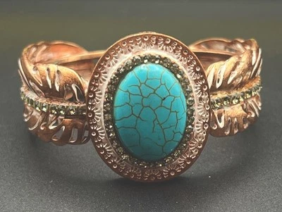 Brazalete Abrazadera Suroeste Tono Oro Rosa Imitación Turquesa Verde Claro Estrás Foto 1 de 4