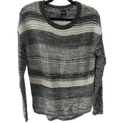 Saks Fifth Avenue BLUE Wool Alpaca Blend Slouchy Pullover Striped Knit Sweater L - Изображение 1 из 4