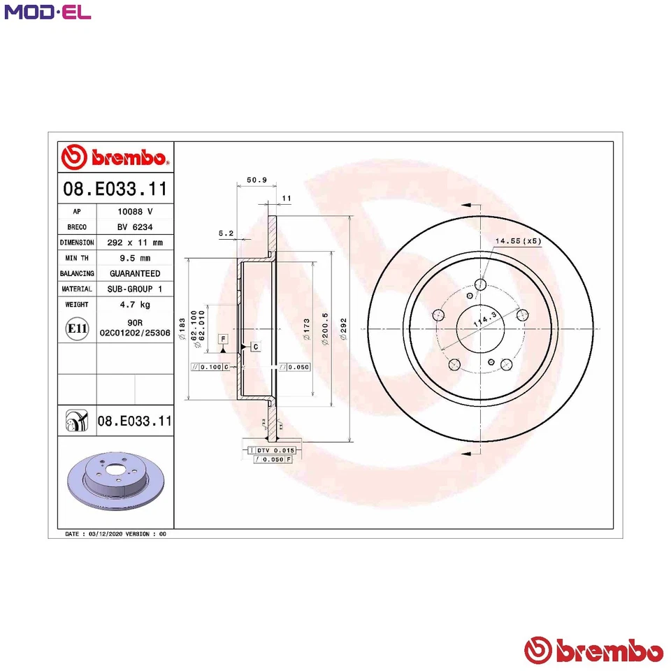 2x BRAKE DISC 08.E033.11 FOR TOYOTA M20A-FXS/3ZR-FAE 2.0L 2ZR-FXE 1.8L 4cyl C-HR - Image 1 of 4