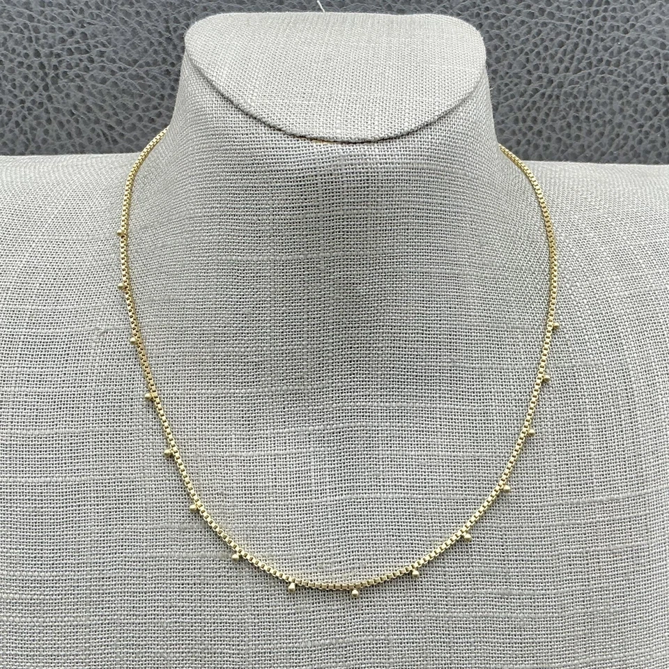 Madewell Necklace Gold Tone Beaded Station Box Chain Adjustable Lobster Clasp - Image 1 of 4