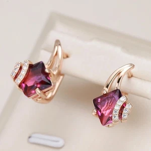Heiße Quadratische Rote Natürliche Zirkon Ohrringe 585 Rose Gold Farbe - Bild 1 von 7