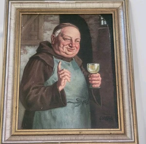 Vintage Walter Austin Portrait Monk Wine Cellar Collectible Art Decor Painting  - Picture 1 of 4