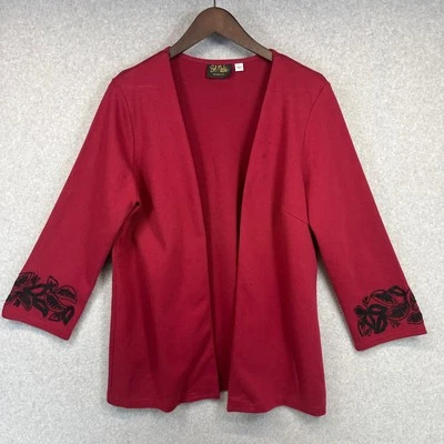 Носимый художественный свитер Bob Mackie размер большой красный вышитый кардиган с открытой передней частью  - Изображение 1 из 4