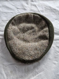 Vintage Harris Tweed Newsboy Hat Brown 100 Wool and Green Nylon Knit Casual Mens - Picture 1 of 6