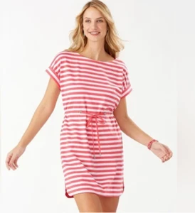 TOMMY BAHAMA Veranda Amira Stripe Dress Size Medium | Tutti Frutti Coral Pink - Picture 1 of 9