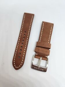 OEM Glycine 24mm Brown Leather Strap Band Bracelet with Steel Buckle