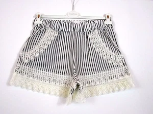 ZARA Womens Vtg Retro Look Casual Striped Crochet Embellish Shorts sz L 14 BA27 - Picture 1 of 9
