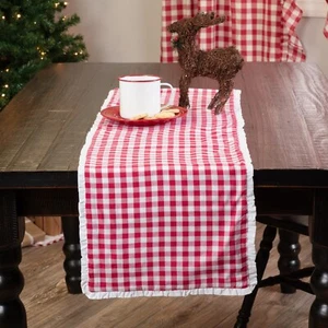 Emmie Red Runner 13x48 Country Cottage Runner Gingham rojo blanco volantes a cuadros - Imagen 1 de 3