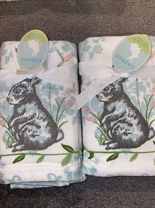 Casaba 2 Sets 4 Hand Towel Set Bunny Rabbits Spring Easter Theme. 100% Cotton - Picture 1 of 5